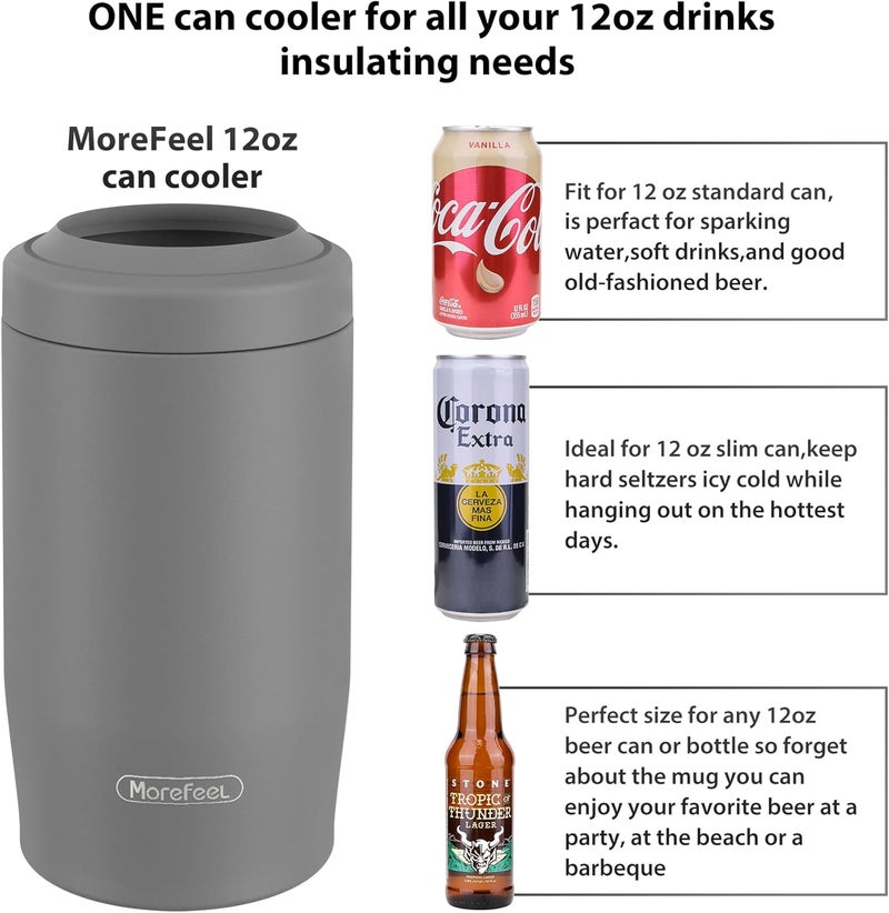 MoreFeel 4-in-1 Skinny Can Cooler Double Wall Stainless Steel Insulated Can Holder,Can Coozie, Works With 12 Oz Slim Can,Standard Cans,Beer Bottles & As Pint Cups (Dark Gray) - Image 3